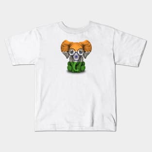 Baby Elephant with Glasses and Indian Flag Kids T-Shirt